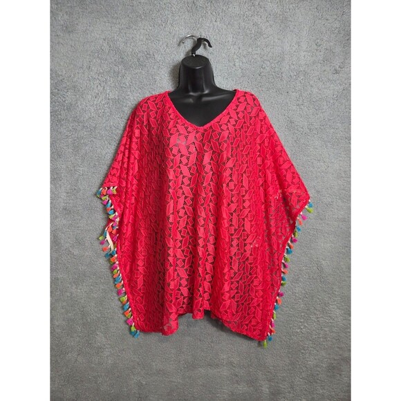 Susan Graver Beach Coverup Kimono Top‎ Women M Coral Pink Boho Resort Semi Sheer - Picture 1 of 9
